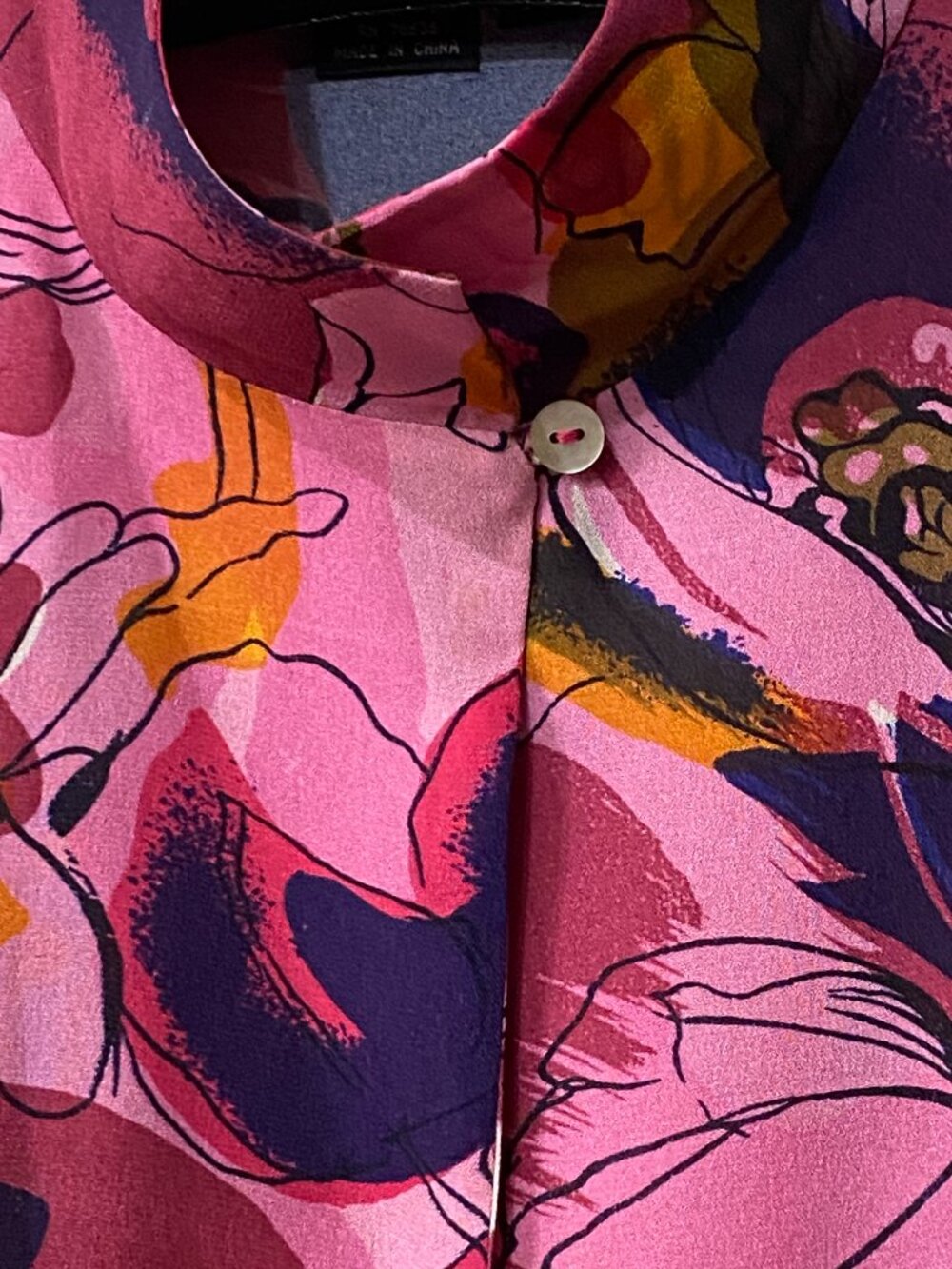 Ishyu Silk Womens Sz M Blouse Button Up Long Sleeve Pink/Multi Floral - Picture 5 of 9